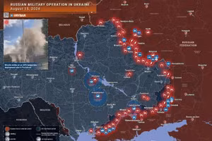 Bản đồ chiến sự Ukraine ngày 15/8. (Ảnh: Rybar)