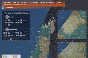 Bản đồ xung đột Israel - Hamas ngày 1-2/9. (Ảnh: Rybar)