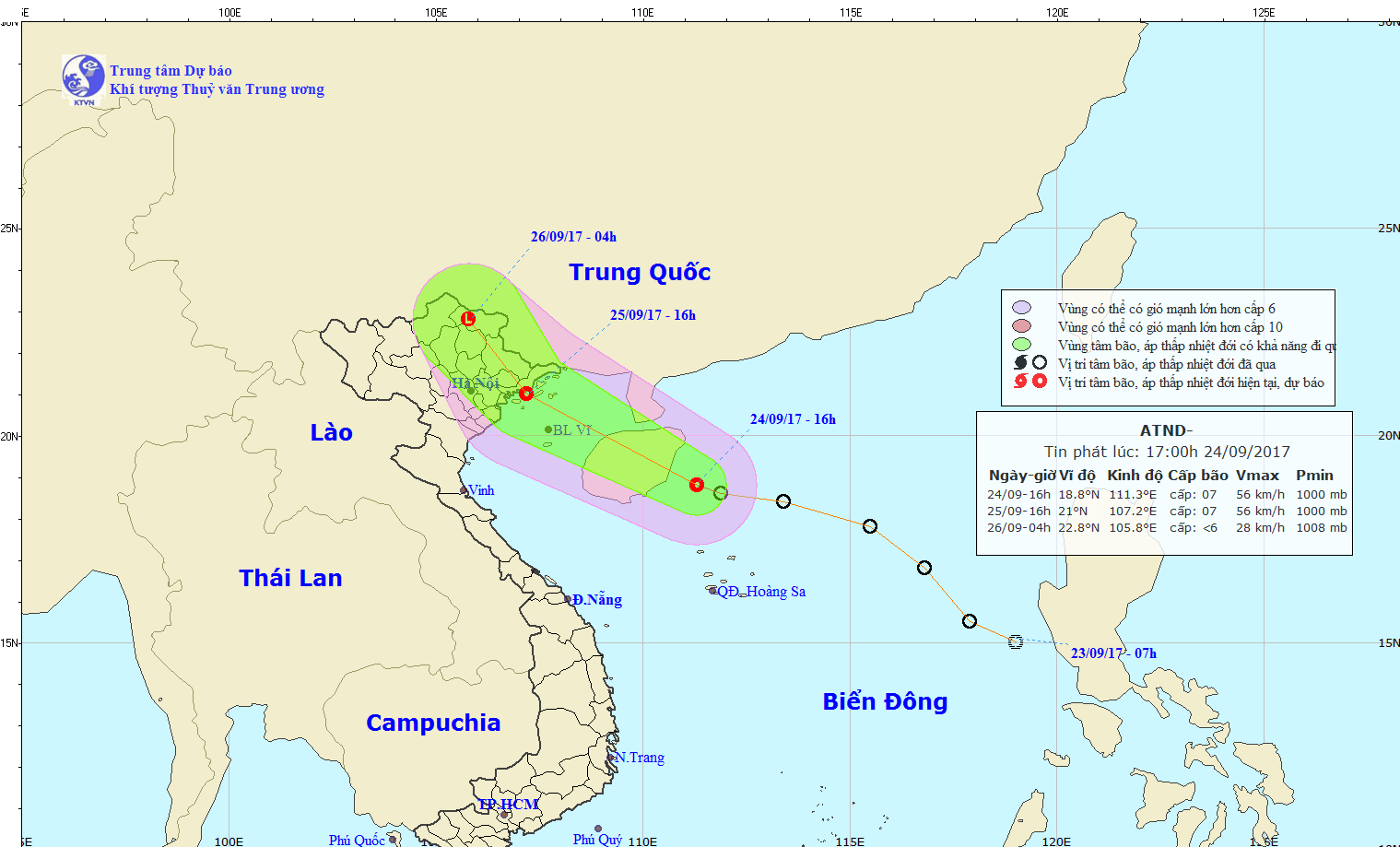 Đường đi của áp thấp. Ảnh: nchmf