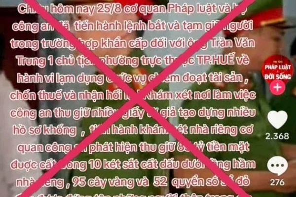 Thông tin sai sự thật về 1 chủ tịch phường tại TP Huế bị bắt cùng vàng và nhiều sổ đỏ.