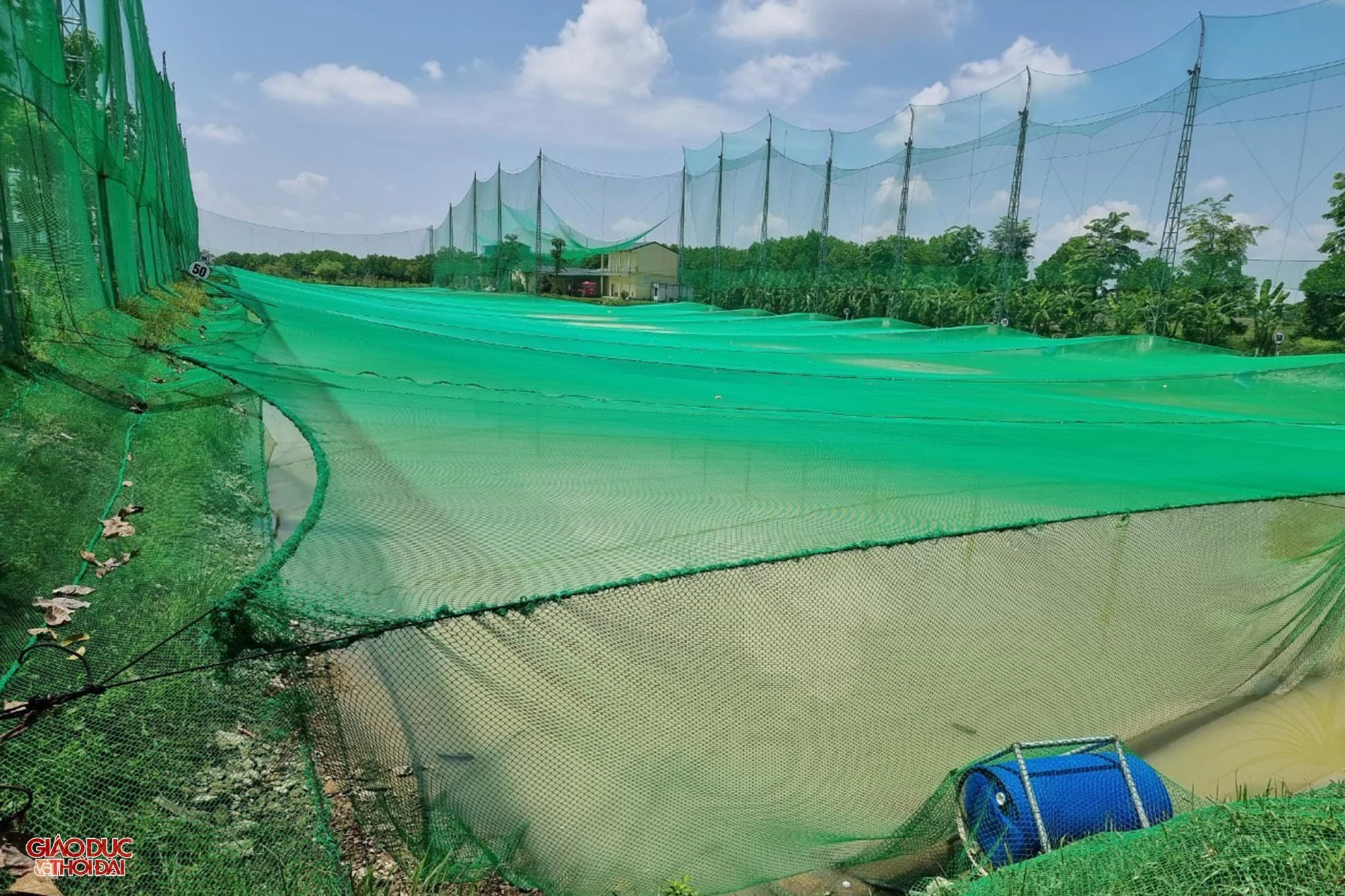 Công ty CP Synot Asean căng lưới trên mặt hồ nuôi cá để làm sân tập golf.