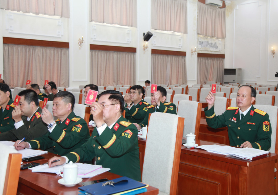 Các đại biểu thực hiện biểu quyết bằng thẻ Đảng. img-0072.jpg