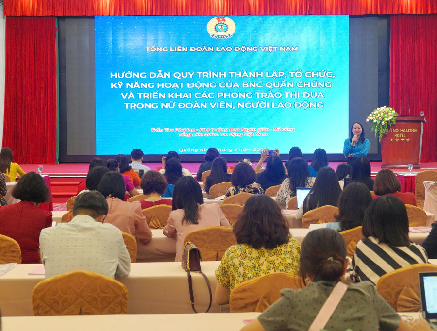 Báo cáo viên trình bày chuyên đề tại hội nghị tập huấn.