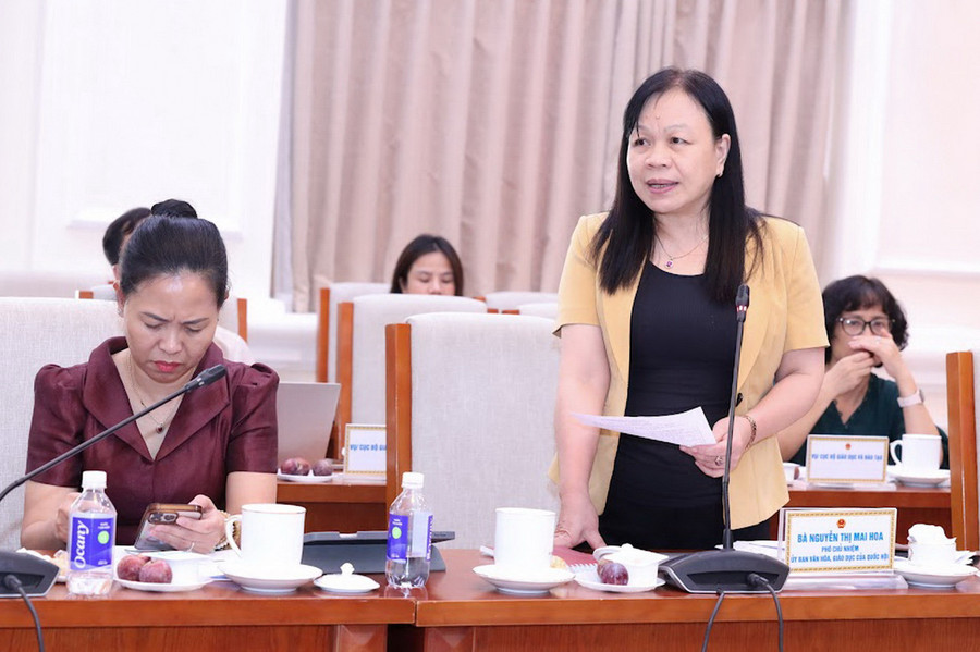 Bà Nguyễn Thị Mai Hoa - Phó Chủ nhiệm Ủy ban Văn hóa và Xã hội của Quốc hội phát biểu. ba-mai-hoa.jpg