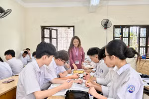 Cô Phạm Thị Liên trong giờ dạy học trên lớp. Ảnh: NVCC.