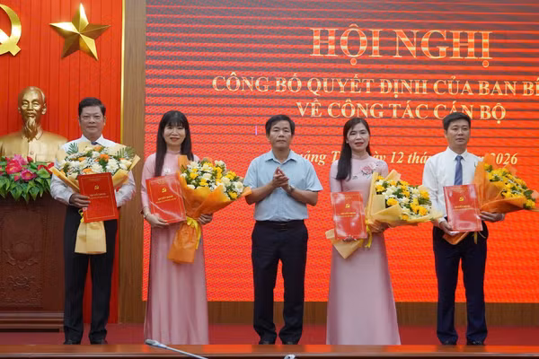 Ông Nguyễn Văn Phương, Bí thư Tỉnh ủy trao quyết định của Ban Bí thư cho các cán bộ.