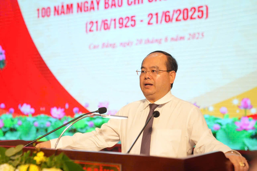 Bí thư Tỉnh uỷ Cao Bằng Quản Minh Cường phát biểu tại buổi lễ. img-9686.jpg