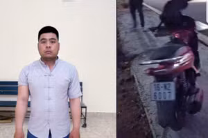 Nghi phạm Lê Viết Đoàn bị bắt cùng tang vật là chiếc xe máy mà y đã trộm cắp được của anh T.