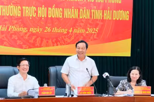 Ông Lê Văn Hiệu, Phó Bí thư Thường trực Tỉnh ủy, Chủ tịch HĐND tỉnh, Trưởng Đoàn Đại biểu Quốc hội tỉnh Hải Dương phát biểu tại hội nghị.