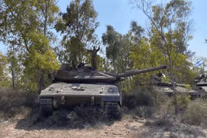 Xe tăng Merkava của Israel tại khu vực biên giới với Lebanon.