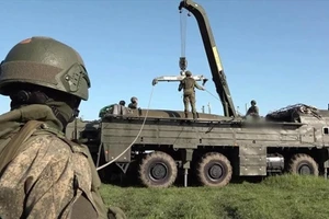 Tên lửa đạn đạo Iskander-M trong cuộc tập trận tại Belarus.