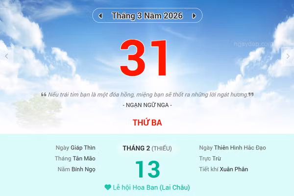 Lịch âm 31/3 - Xem lịch âm ngày 31/3