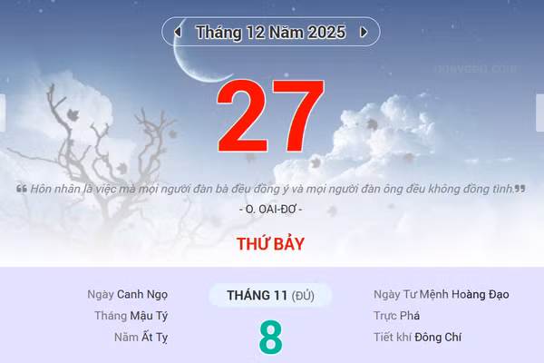 Lịch âm 27/12 - Xem lịch âm ngày 27/12