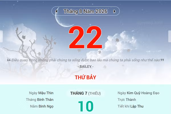 Lịch âm 22/8 - Xem lịch âm ngày 22/8