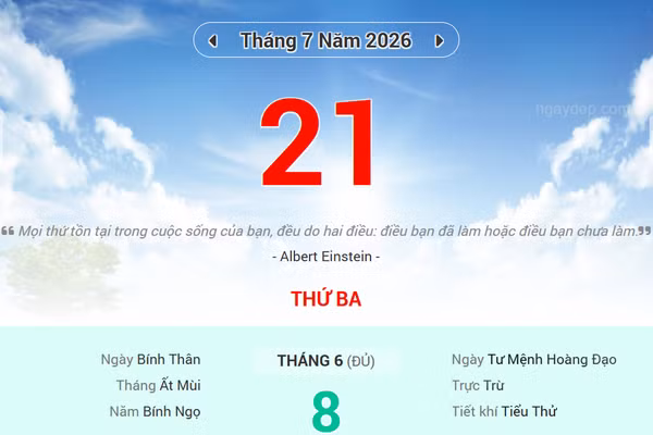 Lịch âm 21/7 - Xem lịch âm ngày 21/7