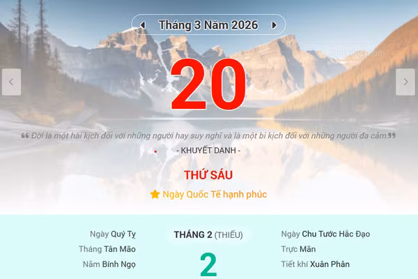 Lịch âm 20/3 - Xem lịch âm ngày 20/3