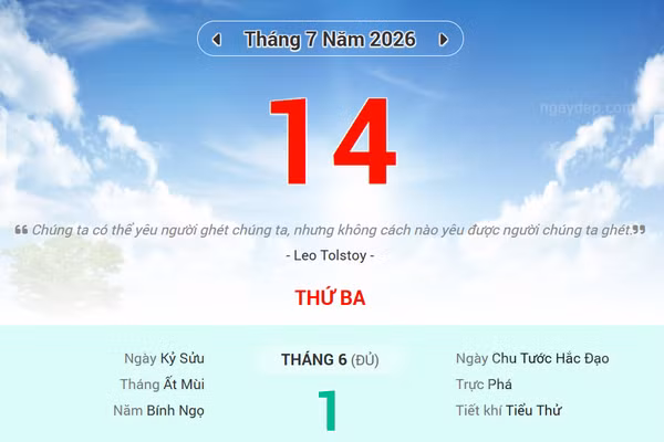 Lịch âm 14/7 - Xem lịch âm ngày 14/7