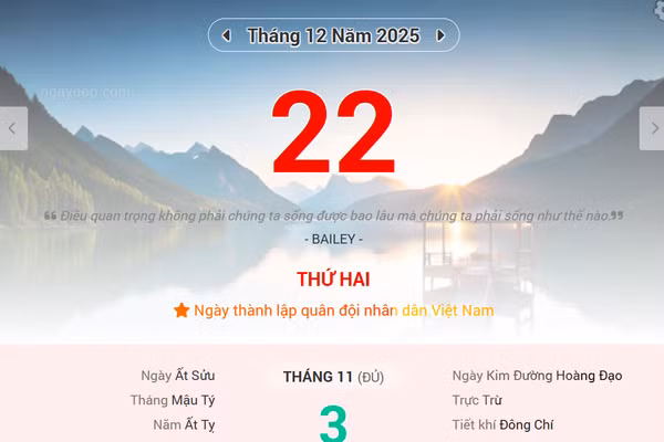 Lịch âm 22/12 - Xem lịch âm ngày 22/12