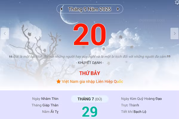 Lịch âm 20/9 - Xem lịch âm ngày 20/9