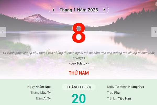 Lịch âm 8/1 - Xem lịch âm ngày 8/1/2026