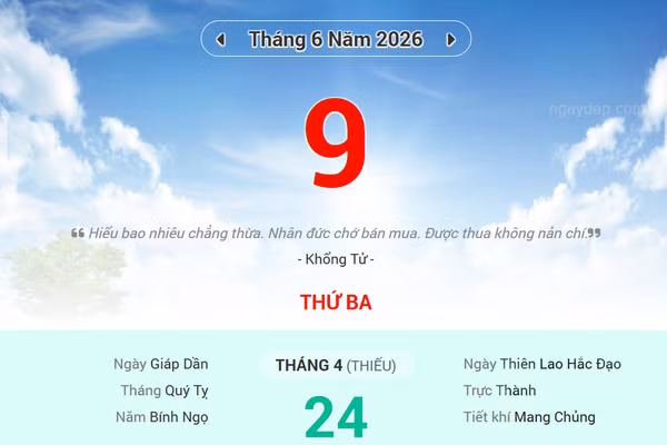 Lịch âm 9/6 - Xem lịch âm ngày 9/6