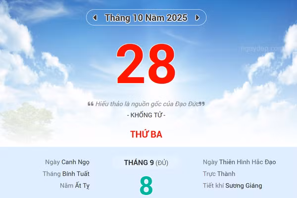 Lịch âm 28/10 - Xem lịch âm ngày 28/10