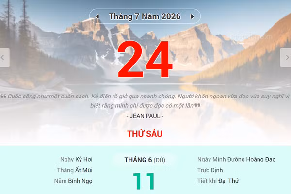 Lịch âm 24/7 - Xem lịch âm ngày 24/7
