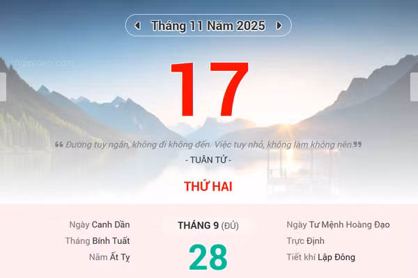Lịch âm 17/11 - Xem lịch âm ngày 17/11