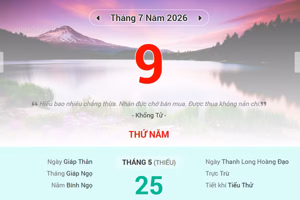 Lịch âm 9/7 - Xem lịch âm ngày 9/7