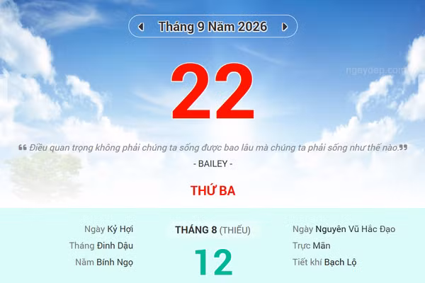 Lịch âm 22/9 - Xem lịch âm ngày 22/9