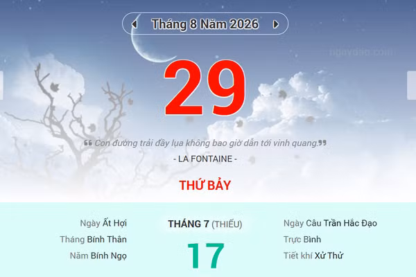 Lịch âm 29/8 - Xem lịch âm ngày 29/8