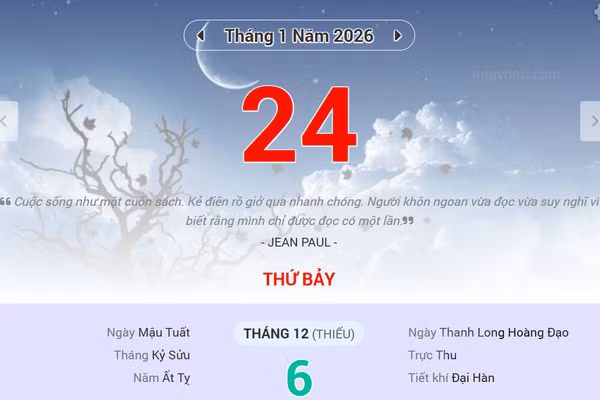 Lịch âm 24/1 - Xem lịch âm ngày 24/1/2026