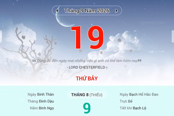 Lịch âm 19/9 - Xem lịch âm ngày 19/9