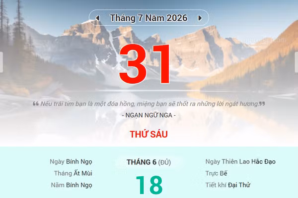 Lịch âm 31/7 - Xem lịch âm ngày 31/7