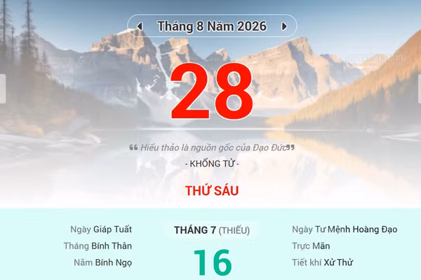 Lịch âm 28/8 - Xem lịch âm ngày 28/8