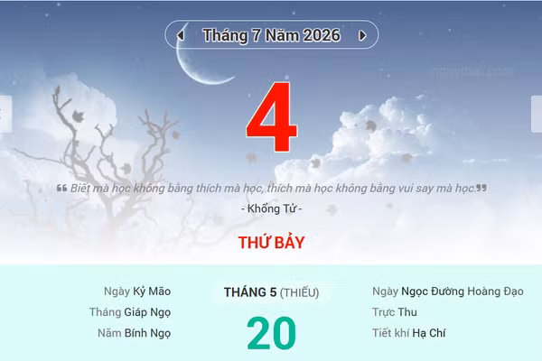 Lịch âm 4/7 - Xem lịch âm ngày 4/7