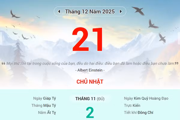 Lịch âm 21/12 - Xem lịch âm ngày 21/12
