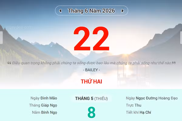 Lịch âm 22/6 - Xem lịch âm ngày 22/6