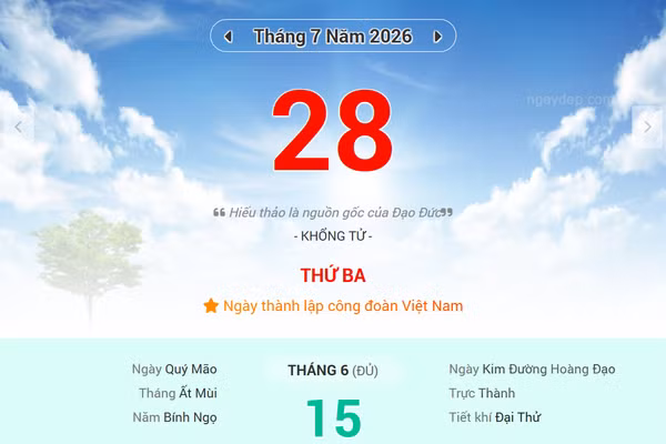 Lịch âm 28/7 - Xem lịch âm ngày 28/7