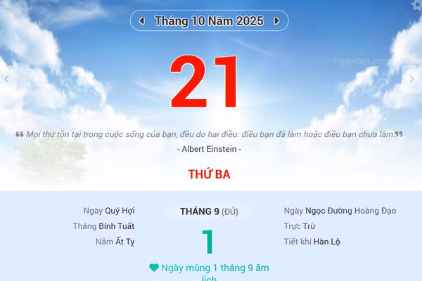Lịch âm 21/10 - Xem lịch âm ngày 21/10
