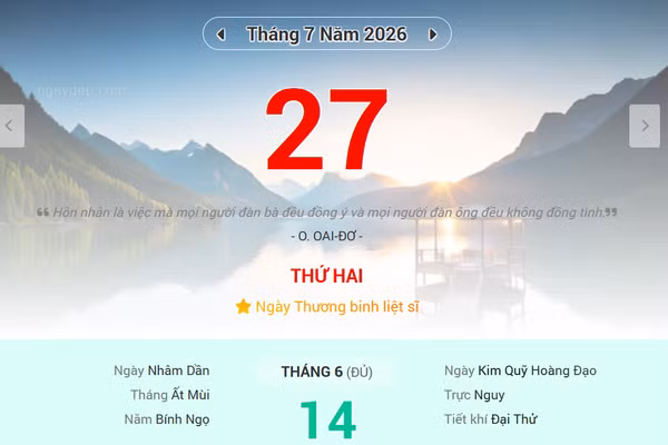 Lịch âm 27/7 - Xem lịch âm ngày 27/7
