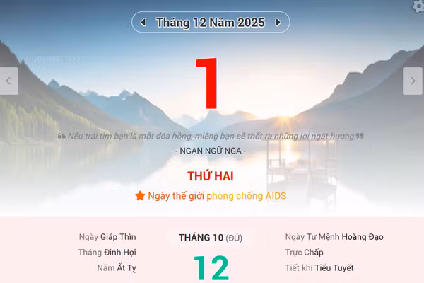 Lịch âm 1/12 - Xem lịch âm ngày 1/12 