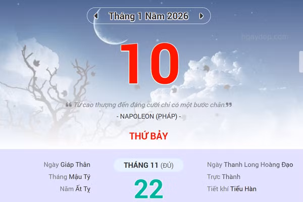 Lịch âm 10/1 - Xem lịch âm ngày 10/1/2026