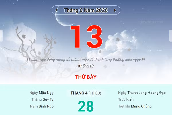 Lịch âm 13/6 - Xem lịch âm ngày 13/6