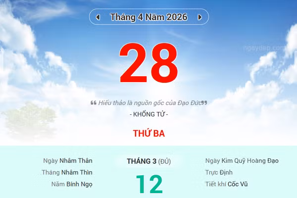 Lịch âm 28/4 - Xem lịch âm ngày 28/4