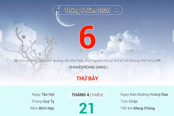 Lịch âm 6/6 - Xem lịch âm ngày 6/6