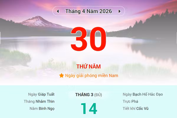 Lịch âm 30/4 - Xem lịch âm ngày 30/4