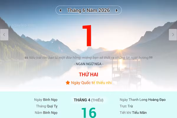 Lịch âm 1/6 - Xem lịch âm ngày 1/6