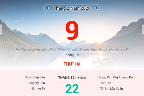 Lịch âm 9/2 - Xem lịch âm ngày 9/2/2026