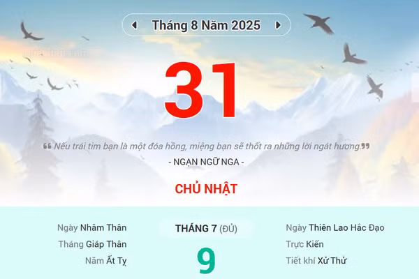 Lịch âm 31/8 - Xem lịch âm ngày 31/8